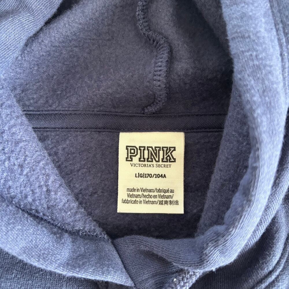 Victoria's Secret Pink Navy Blue Fleece Classic Cropped Hoodie Sweatshirt Large - Picture 5 of 7